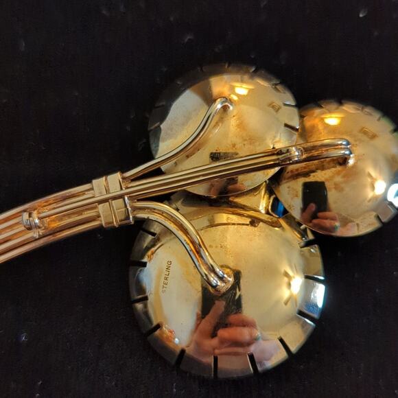 Demi-parure 1940s Gold Vermeil Over Sterling Rhinestone Brooch & Earring Set - Picture 4 of 12